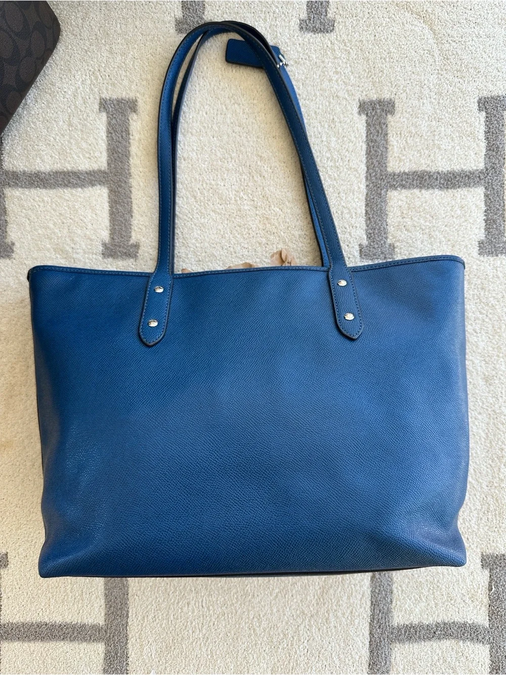 Coach Navy Pebbled Leather Tote - Coach